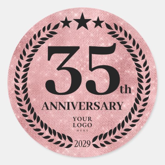 Sticker Rond Style Parties scintillant rose 35e anniversaire lo (Devant)