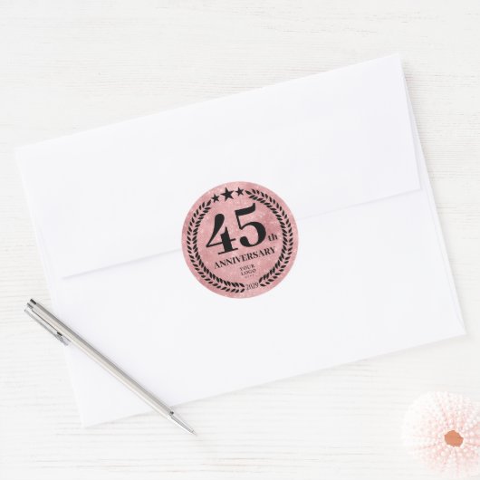 Sticker Rond Style Parties scintillant rose 45e anniversaire Lo (Enveloppe)