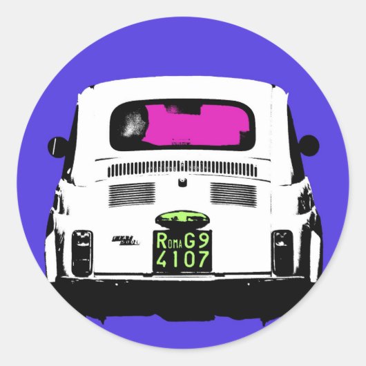 Sticker Rond style pop art Fiat 500 à Rome (Devant)
