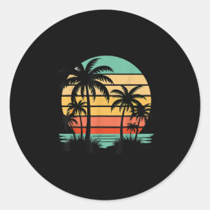 Sticker Rond Style Rétro Tropical Vintage Sunset Beach Palm Tre