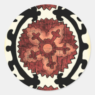 Sticker Rond Style Suzani Motif Floral Décoratif
