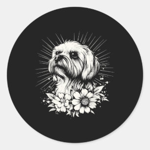 Sticker Rond Style tatouage Adulte Maltais Retro Chien