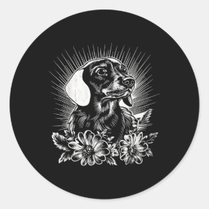 Sticker Rond Style tatouage Lover Dachshund Retro Chien _1
