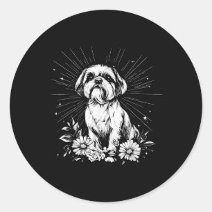 Sticker Rond Style tatouage Lover Shih Tzu Retro Chien