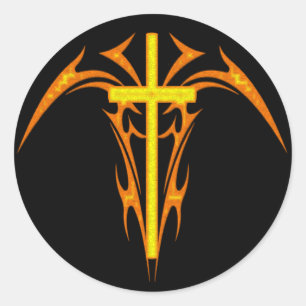 STICKER ROND STYLE TRIBAL CROIX ET ANGE