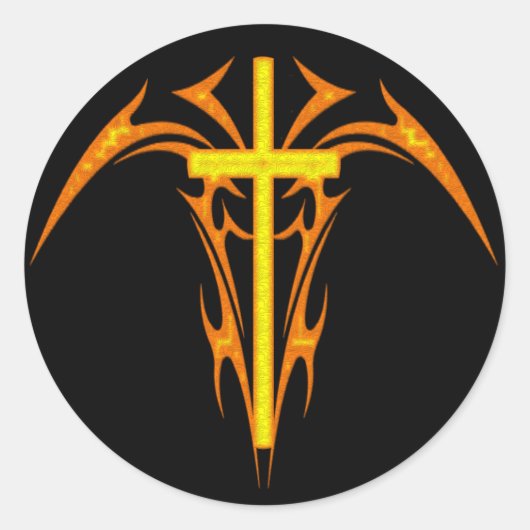 STICKER ROND STYLE TRIBAL CROIX ET ANGE (Devant)