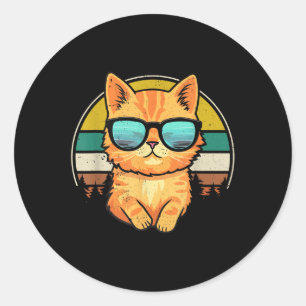 Sticker Rond Style vintage Orange Tabby Chat Convivial Porter S