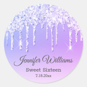 Sticker Rond stylisé sweet sixteen violet qui dégouline de pail