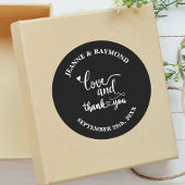 Sticker Rond Stylish Black Custom Love and Thank You Wedding