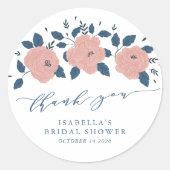 Sticker Rond Stylish Blue Garden Flower Personalized Thank You  (Devant)