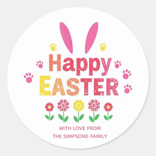 Sticker Rond Stylish bunny ears Happy Easter (Devant)