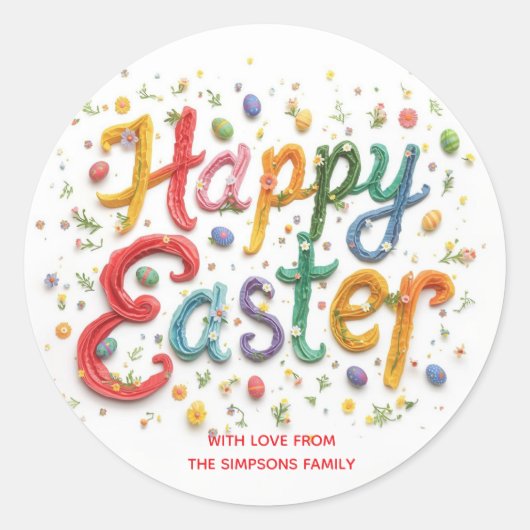 Sticker Rond Stylish Colorful Floral Happy Easter (Devant)