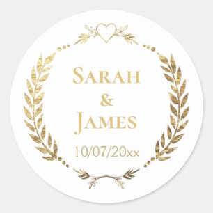Sticker Rond Stylish Gold Wreath avec / Coeur Mariage personnal