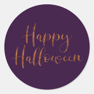 Sticker Rond Stylish Happy Halloween Orange Parties scintillant