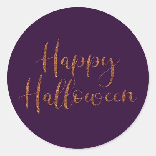 Sticker Rond Stylish Happy Halloween Orange Parties scintillant (Devant)