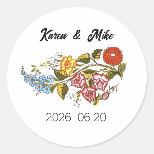 Sticker Rond Stylish Kalocsai flowers - personalized (Devant)