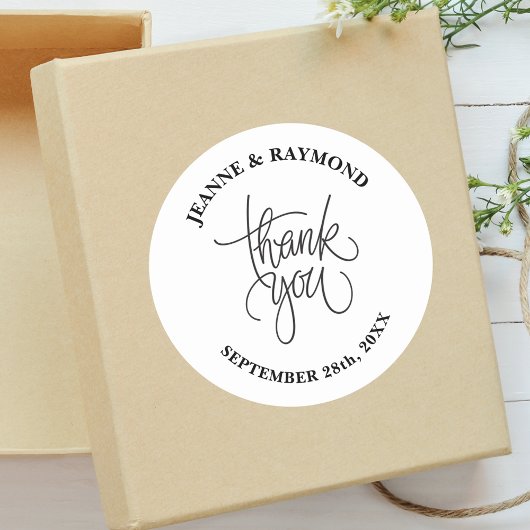 Sticker Rond Stylish Merci Calligraphie Mariage Faveur