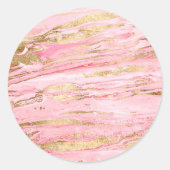 Sticker Rond Stylish Pink Gold Abstract Marble Liquid Paint (Devant)