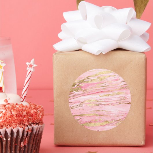 Sticker Rond Stylish Pink Gold Abstract Marble Liquid Paint (Fête)