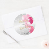 Sticker Rond Stylish Starry Joyeux anniversaire et ballons rose (Enveloppe)