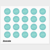 Sticker Rond Stylish turquoise blanc script merci (Feuille)