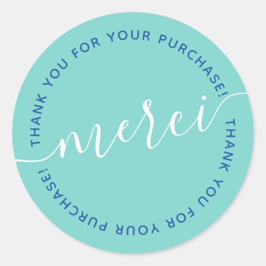 Sticker Rond Stylish turquoise blanc script merci (Devant)