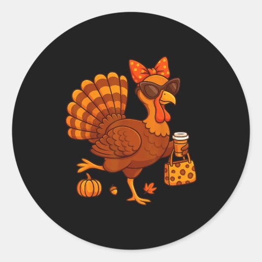 Sticker Rond Styliurkey Fall Fashion Coffee Lover Thanksgiving  (Devant)