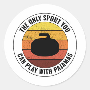 Sticker Rond Stylo Curling hiver Glace Sport Rétro Vintage