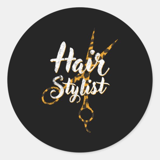 Sticker Rond Stylo de cheveux Leopard ciseau coiffeur (Devant)