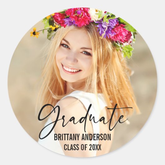 Sticker Rond Stylo d'encre moderne Calligraphie Graduation (Devant)