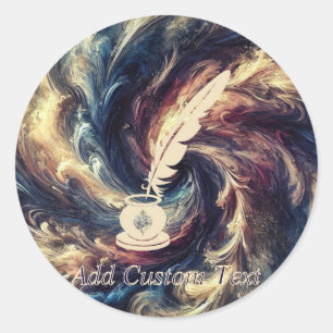 Sticker Rond Stylo Quill Art Abstrait moderne