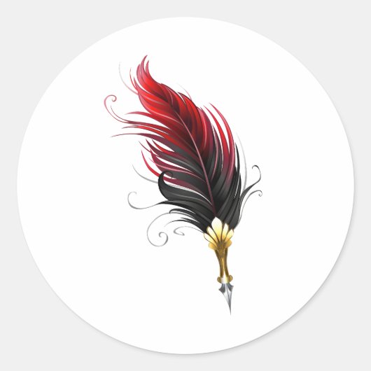 Sticker Rond Stylo rouge en plumes avec nib or (Devant)