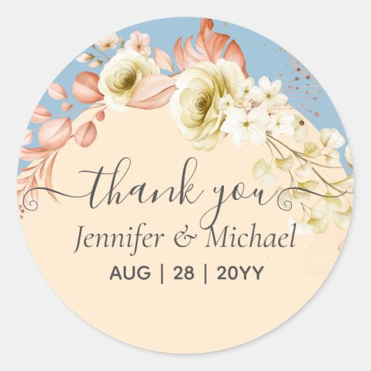 Sticker Rond Sublime Dusty Blue Peach Mariage (Devant)