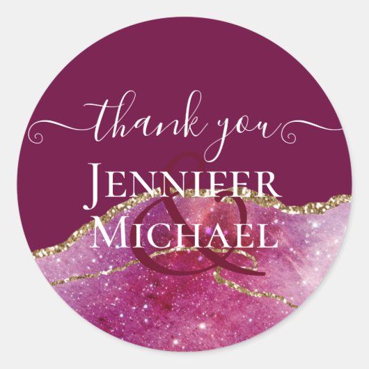 Sticker Rond Sublime Rose AGATE Doré Pailleté Mariage Chic (Devant)