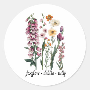 Sticker Rond Subtil Floral Anti Trump Vintage Foxglove Dahlia T