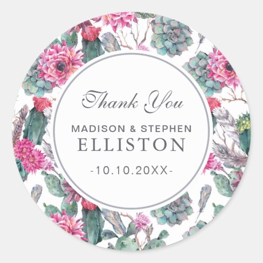 Sticker Rond Succulent bohème et floral | MERCI (Devant)