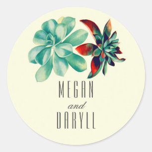 Sticker Rond Succulent Bouquet Floral Mariage Turquoise