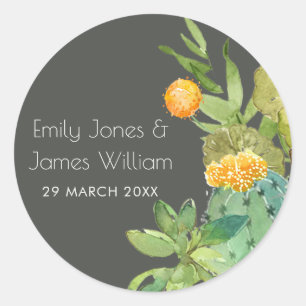 STICKER ROND SUCCULENT CACTUS JARDIN FLORAL MONOGRAMME DE COULE