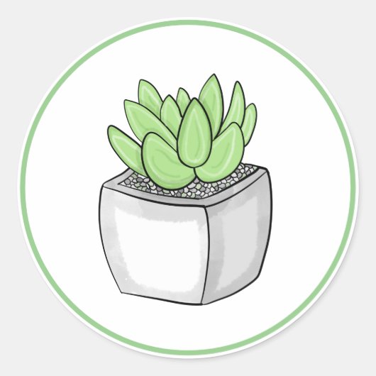 Sticker Rond Succulent Hand Draseplant Art (Devant)