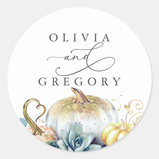 Sticker Rond Succulents Citrouilles d'or Mariage de verdure (Devant)