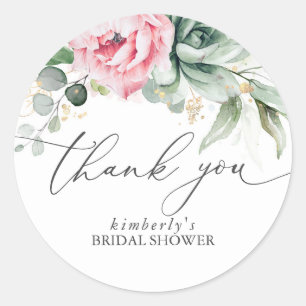 Sticker Rond Succulents et Fleurs roses Merci