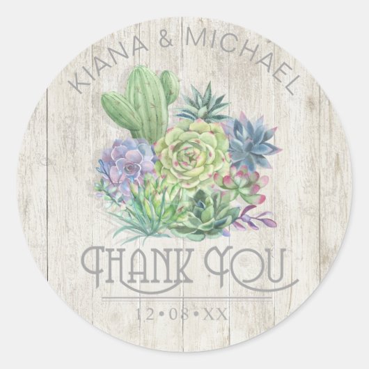 Sticker Rond Succulents et Mariage de bois rustique ID515 (Devant)