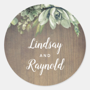 Sticker Rond Succulents Mariage campagnard rustique
