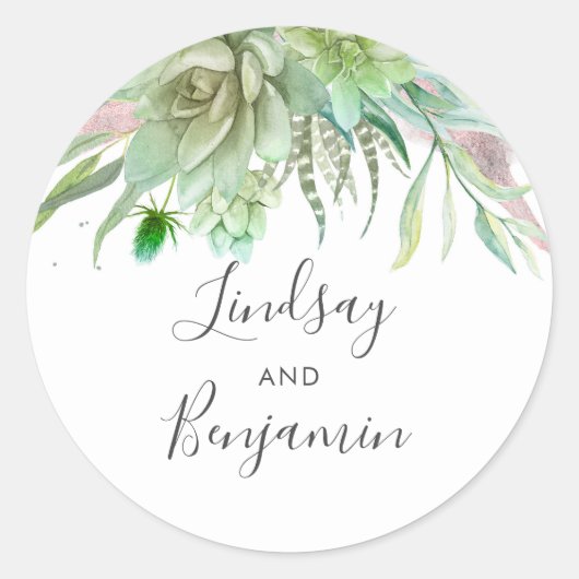 Sticker Rond Succulents Verdure Rose Mariage Or (Devant)