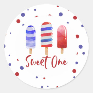 Sticker Rond Sucettes glacées Sweet One rouge blanc bleu 1er an