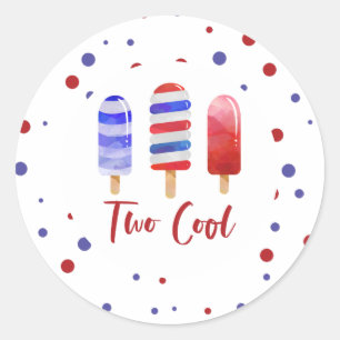 Sticker Rond Sucettes glacées Two Cool rouge blanc bleu 2e anni
