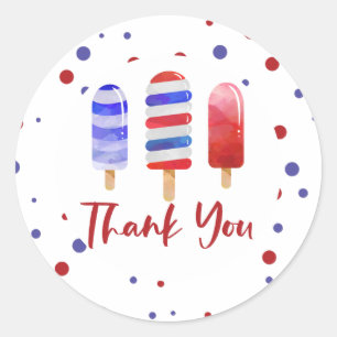 Sticker Rond Sucettes Glacées Une Rouge Blanche Bleue Merci