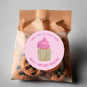 Sticker Rond Sucré Cupcake Restauration Boulangerie Rose ORDRE