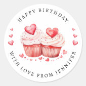 Sticker Rond Sucré cupcakes Joyeux anniversaire (Devant)