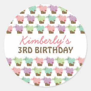 Sticker Rond Sucré Cupcakes Papillons Whimsical Girl Anniversai